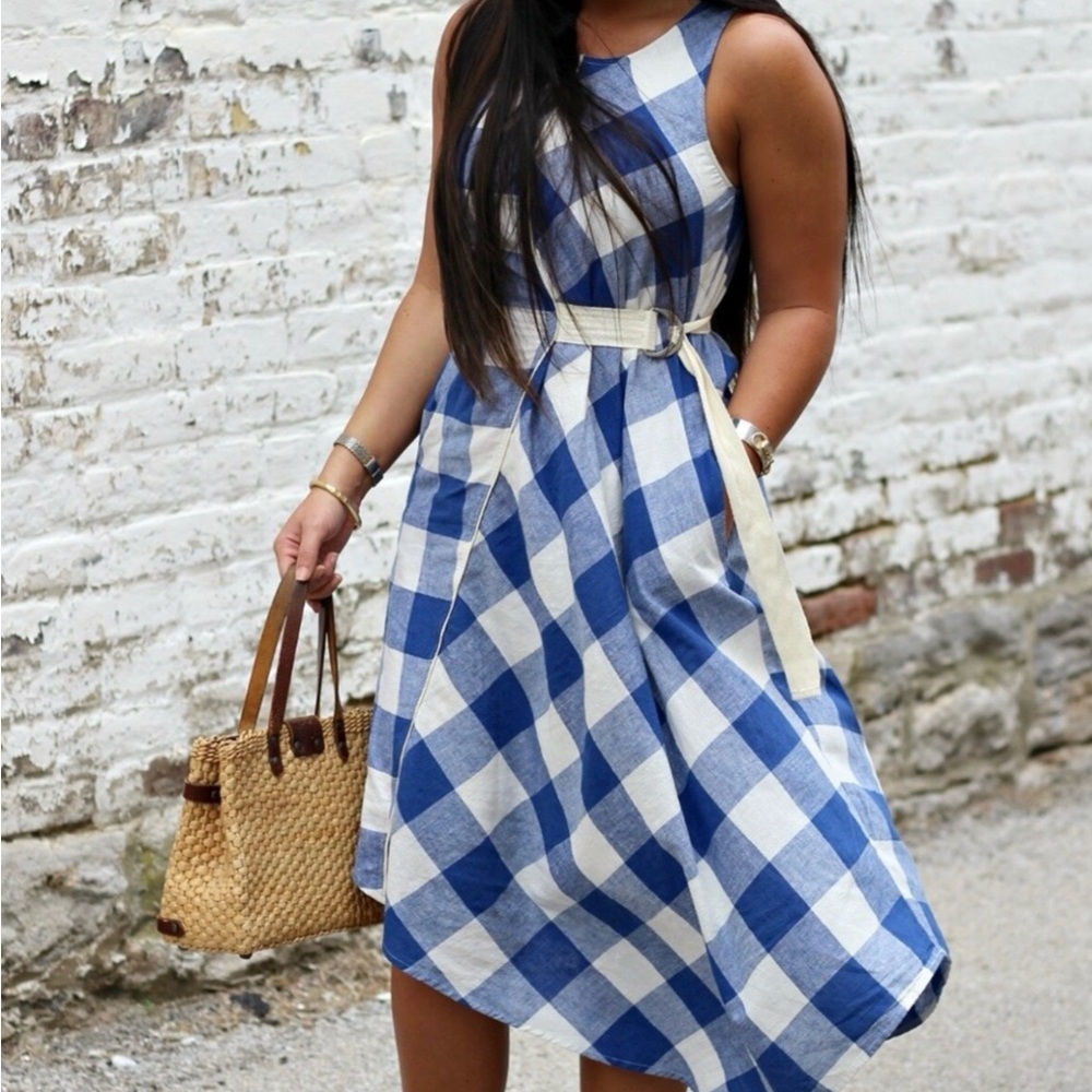 Anthropologie Maeve Blue and White Checkered Dress